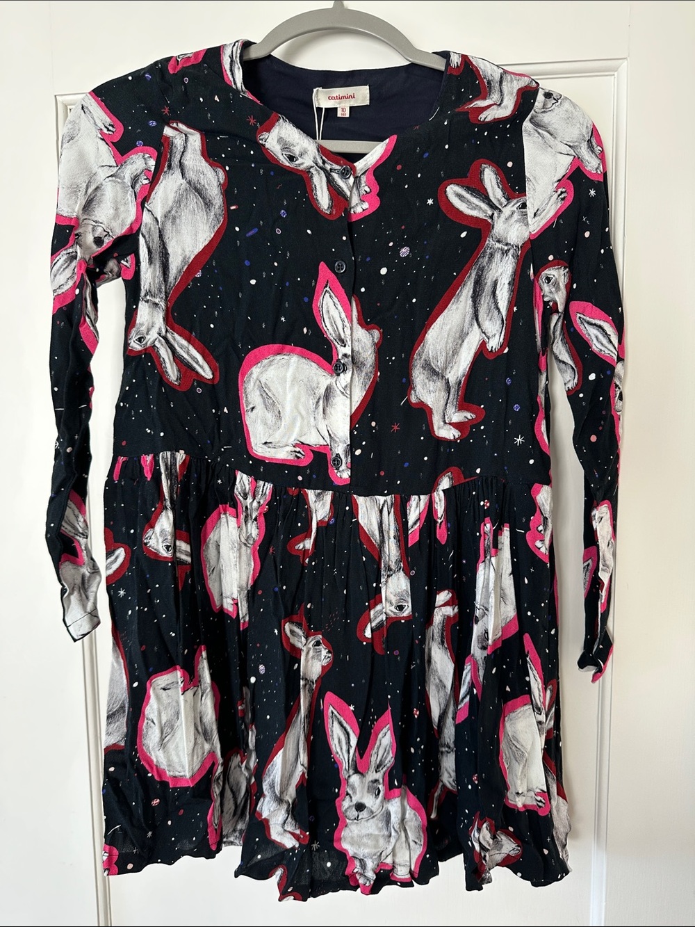 Catimini dark blue Dress with Hot Pink-Outlined Bunny Print